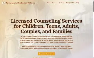 Thrive Mental Health and Wellness website