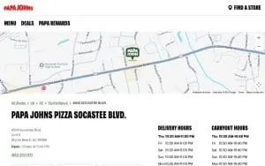 Papa Johns Pizza of Myrtle Beach website