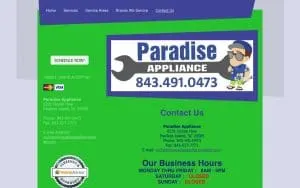 Paradise Appliance of Pawleys Island website