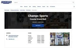 Champs Sports of Myrtle Beach website