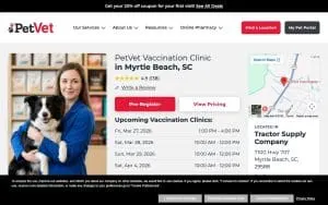 PetVet Vaccination Clinic of Myrtle Beach website