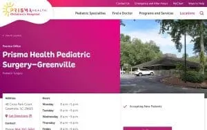 Prisma Health Pediatric Surgery–Greenville website