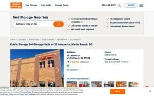 Public Storage of Myrtle Beach website