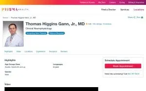 Thomas Higgins Gann, Jr., MD of Greenville website
