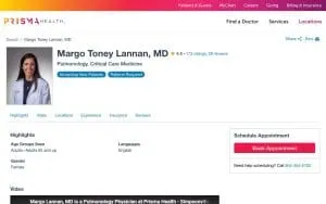 Margo Toney Lannan, MD of Greenville website