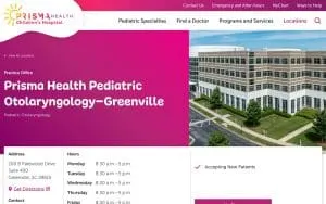 Prisma Health Pediatric Otolaryngology–Greenville website