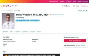 Trent Winslow McCain, MD of Greenville website