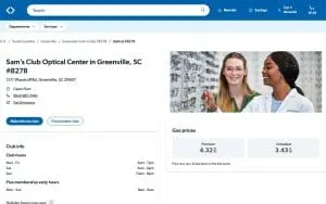 Sam's Club Optical Center of Greenville website