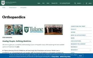 Tulane Orthopedic Surgery website