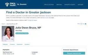 Julia Owen Bruce, NP website