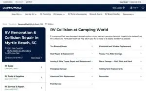 Camping World RV Collision Center website