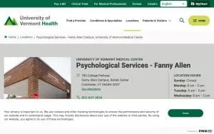 Psychological Services - Fanny Allen Campus, University of Vermont Medical Center website