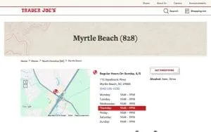 Trader Joe's of Myrtle Beach website