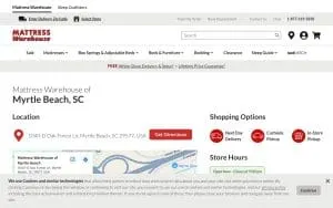 Mattress Warehouse of Myrtle Beach website