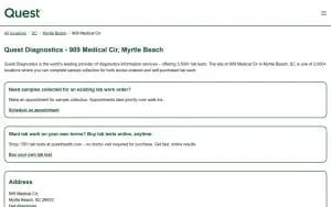 Quest Diagnostics of Myrtle Beach website