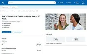 Sam's Club Optical Center of Myrtle Beach website