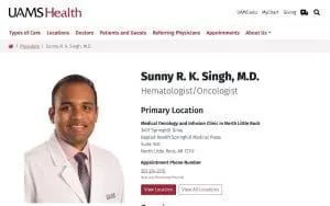 UAMS Health - Sunny R. K. Singh, M.D. - Medical Oncology and Infusion Clinic website