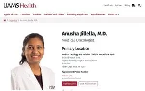 UAMS Health - Anusha Jillella, M.D. - Medical Oncology and Infusion Clinic in North Little Rock website