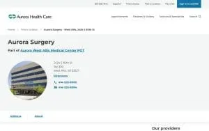 Aurora Surgery of West Allis website