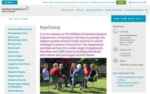 Backus Hospital Center For Mental Health of Hartford website