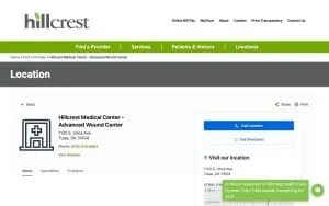Hillcrest Medical Center - Advanced Wound Center website
