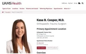 UAMS Health - Kasa B. Cooper, M.D. - Orthopaedic and Spine Hospital website