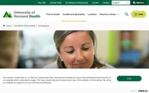 University of Vermont Medical Center Orthopedic website