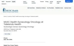 MUSC Health Gynecology Oncology at Tidelands Health website