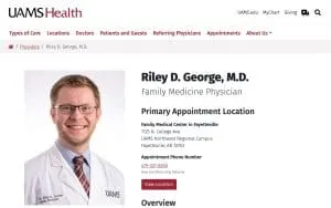 UAMS Health - Riley D. George, M.D. - Family Medical Center in Springdale website