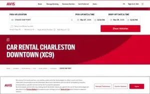 Avis Car Rental of Charleston website