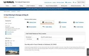 Trailer Rental at U-Haul of Charleston website