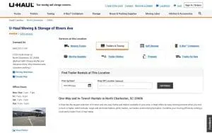 Trailer Rental at U-Haul of North Charleston website