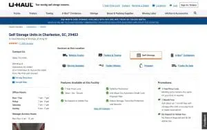 Self-Storage at U-Haul of Charleston website