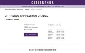 Citi Trends of Charleston website