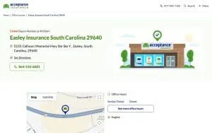 Acceptance Insurance of Easley website