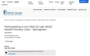 Participating In Our DNA SC Lab: MUSC Health Primary Care - Springview website