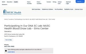 Participating In Our DNA SC Lab: MUSC Health Blood Draw Lab - Elms Center