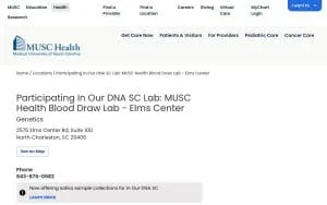 Participating In Our DNA SC Lab: MUSC Health Blood Draw Lab - Elms Center website