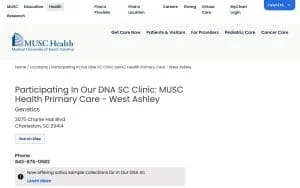 Participating In Our DNA SC Clinic: MUSC Health Primary Care – West Ashley website