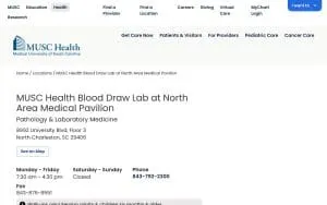 MUSC Health Blood Draw Lab at North Area Medical Pavilion website