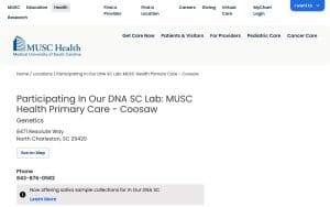 Participating In Our DNA SC Lab: MUSC Health Primary Care - Coosaw