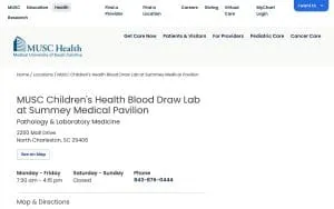 MUSC Children's Health Blood Draw Lab at Summey Medical Pavilion website