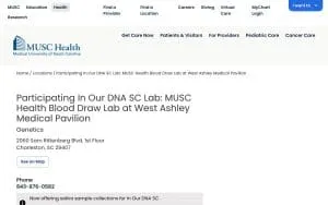 Participating In Our DNA SC Lab: MUSC Health Blood Draw Lab at West Ashley Medical Pavilion website