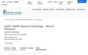 MUSC Health Speech Pathology - Mount Pleasant website
