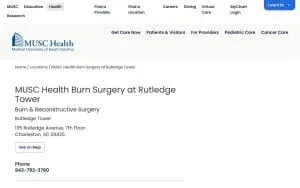 MUSC Health Burn Surgery at Rutledge Tower website