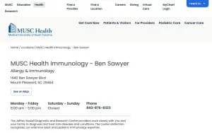 MUSC Health Immunology - Ben Sawyer website