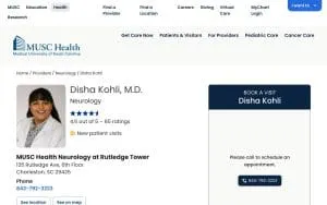 Disha Kohli, MD of Charleston website