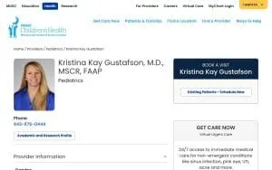 Kristina Kay Gustafson, MD, MSCR, FAAP website