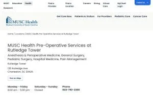 MUSC Health Pre-Operative Services at Rutledge Tower website