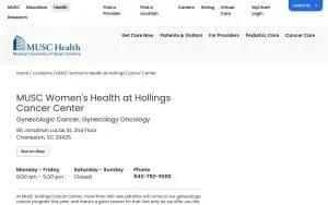 MUSC Women's Health at Hollings Cancer Center website